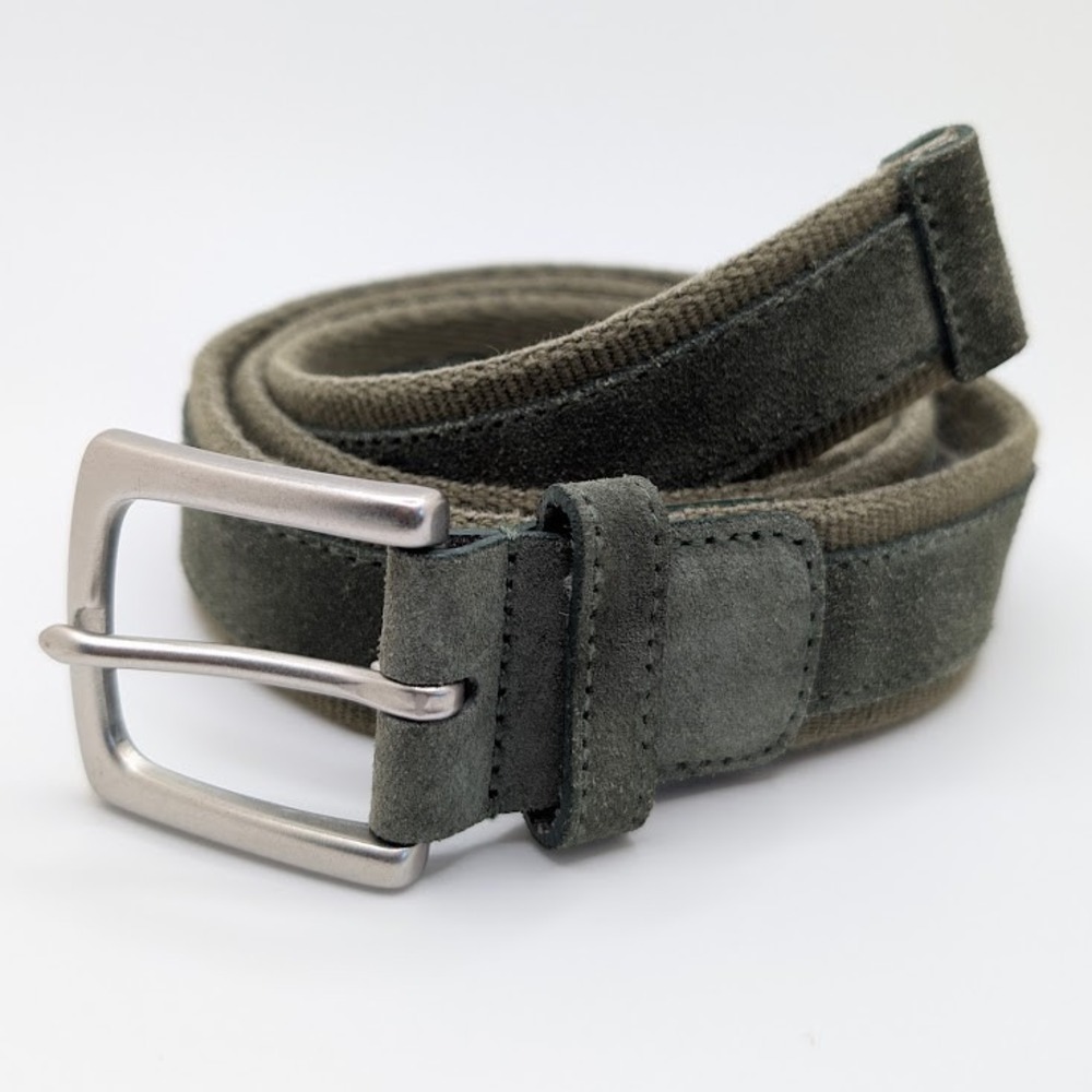 Brooks Brothers 346 Suede Canvas Belt Mens 36 Sage Green Silver 1.5" Wide